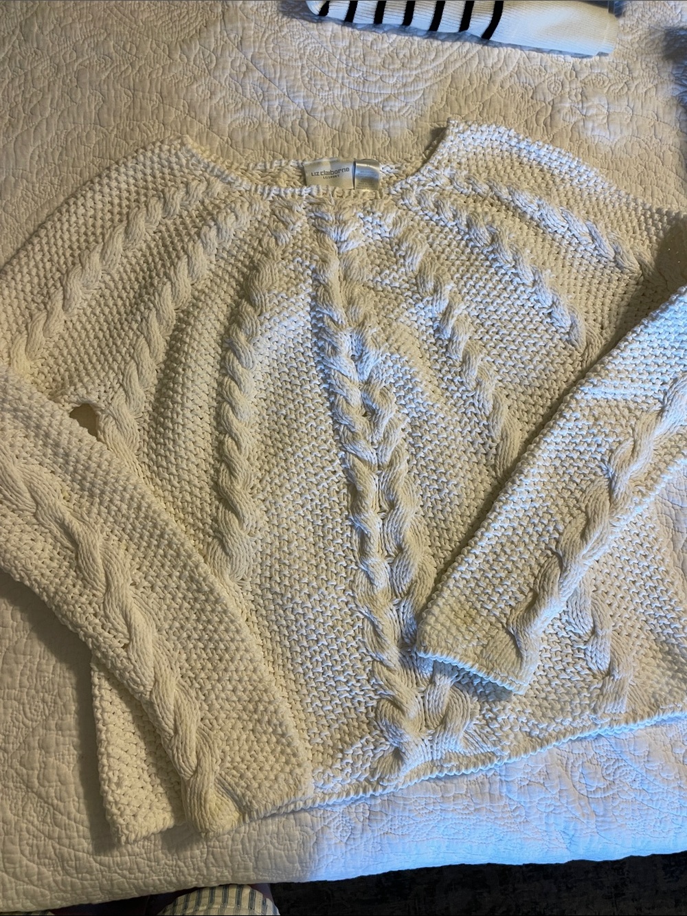 Ivory Cable-Knit Crewneck Sweater